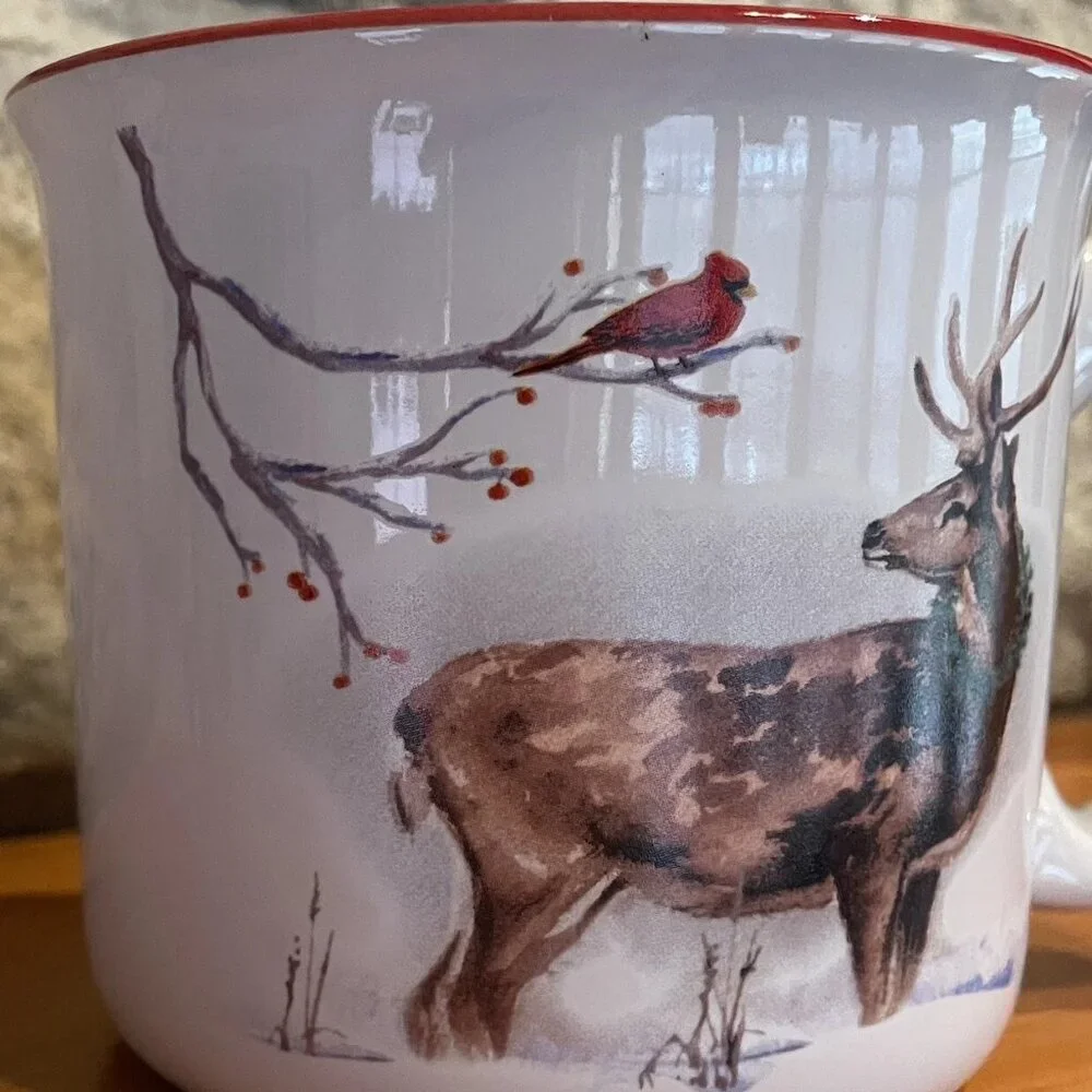 Bass Pro Shop Coffee Mug Hunting Holiday Stag Deer Reindeer Cardinal Oversized